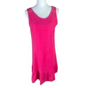 Terzo Millennio Womens Hot Pink Linen Ruffle Hem Shift Dress Size Small NWT